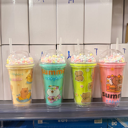 Vaso Capibara con Bombilla | Vaso Térmico para Bebidas Frías